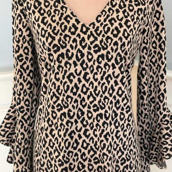 Trina Turk Ponte Stretch Knit Dress Ruffle Sleeve Formal Animal NEW NWT 4 - Picture 3 of 9